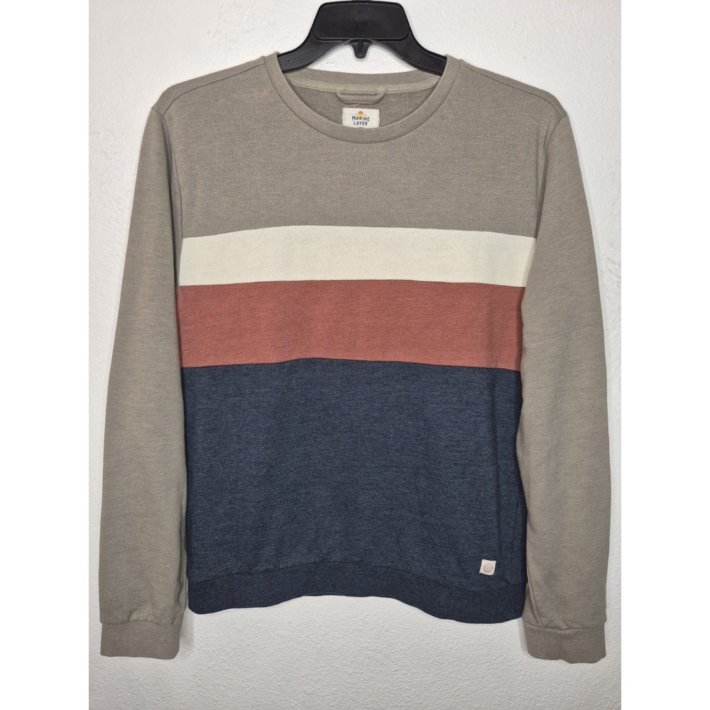 Marine Layer Colorblock Sweater Mens Large Grey Rust Navy Long Sleeve Pullover